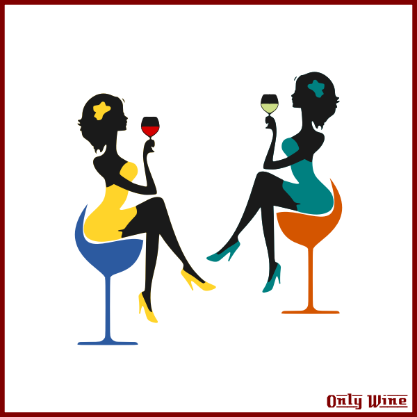 Two women drinking wine vector | price 1 credit usd $1.