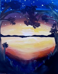 Afterwork Friday Vibes 16th June - A painting of a sunset over a lake.