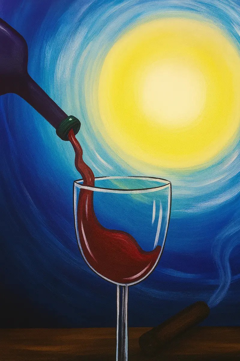 A glass is being filled with red wine under the bright sun.