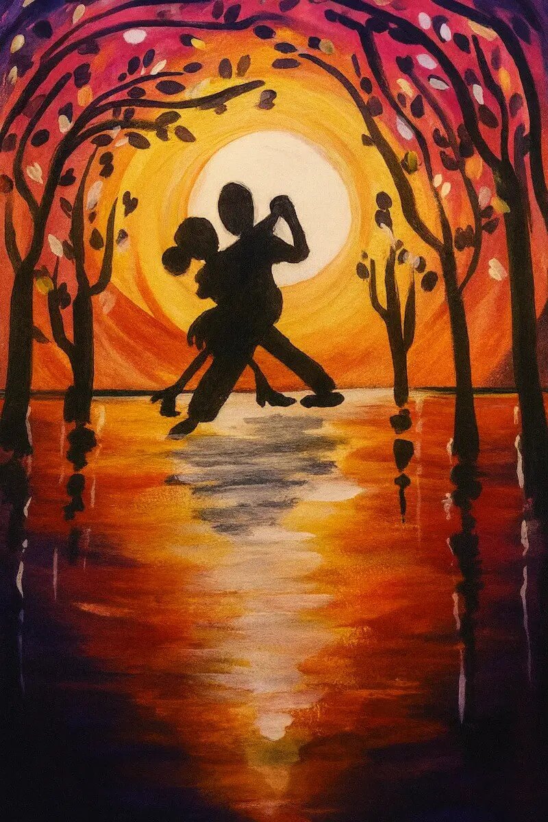 Couple dancing under an autumn moon