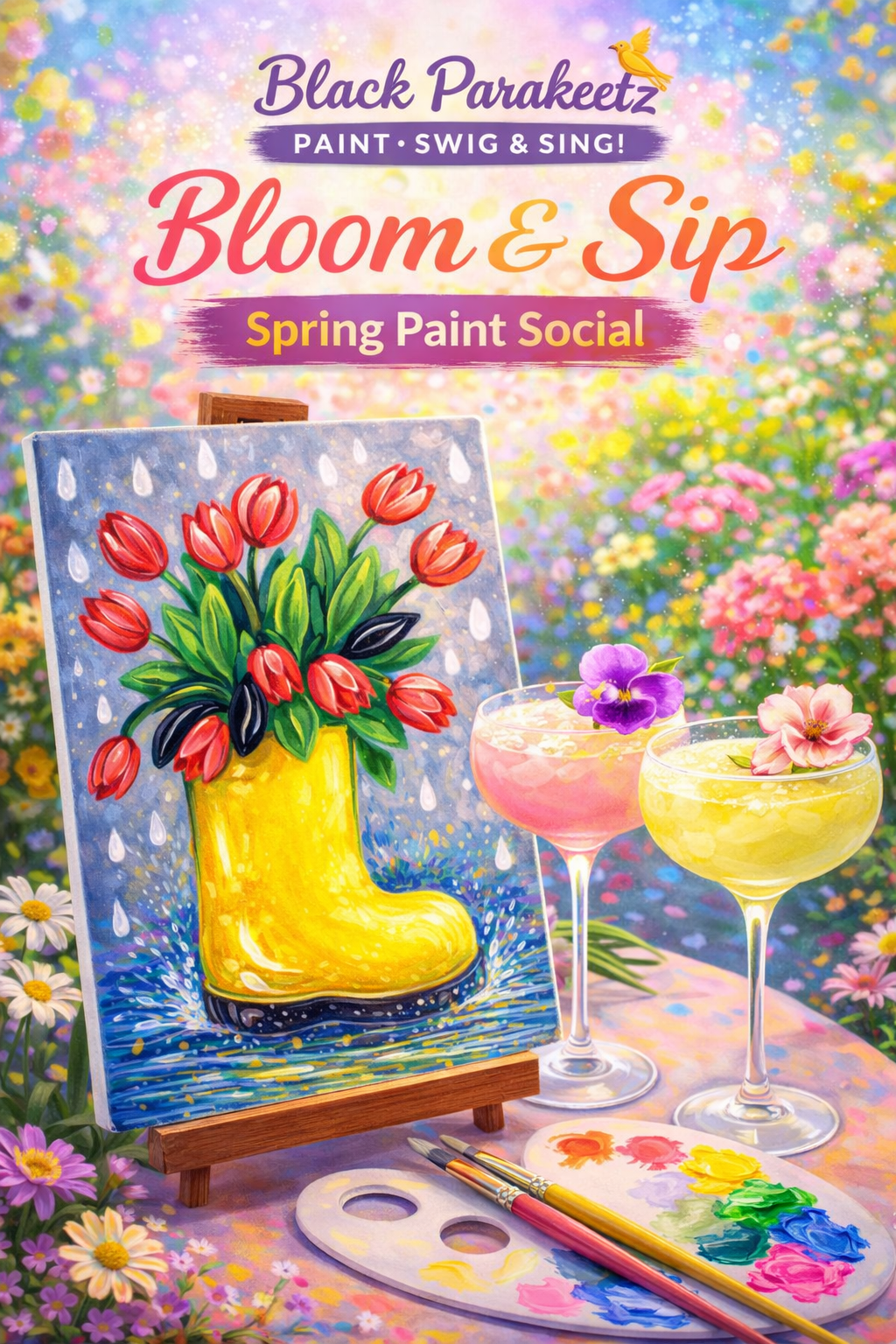 Bloom & Sip Spring Paint Social at Black Parakeetz