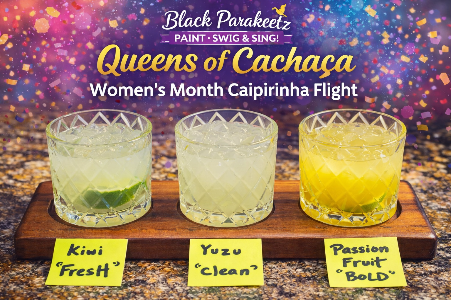 Queens of Cachaça caipirinha flight at Black Parakeetz